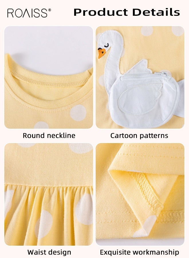 roaiss Girls Stylish Dress, Long Sleeve Round Neck A-line Dress, Polka Dots Cotton Dress for Girls, Fancy Frock with Cartoon Pattern, Suitable for Daily Wear and Outdoor Activities - Image 4