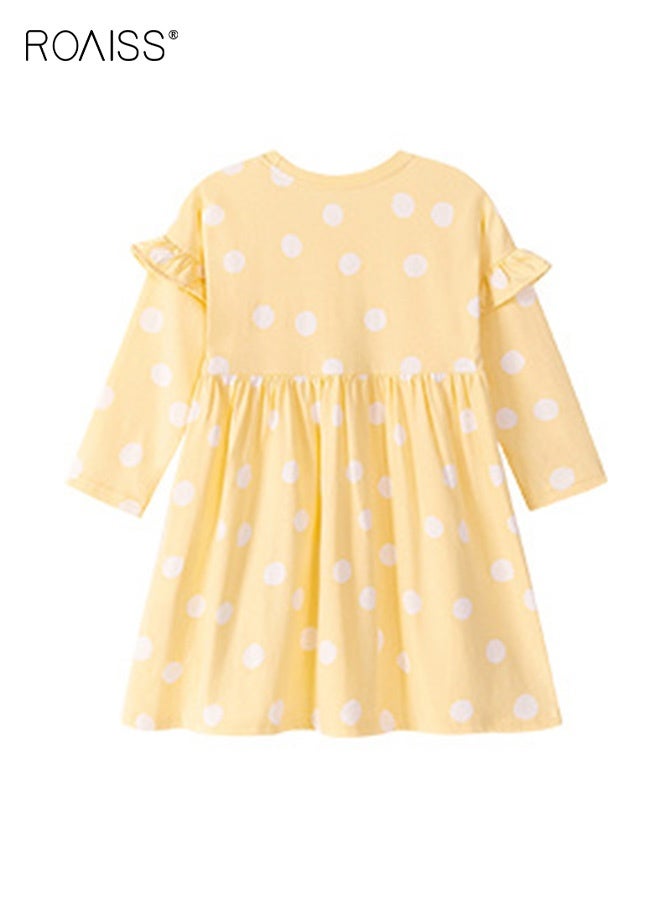 roaiss Girls Stylish Dress, Long Sleeve Round Neck A-line Dress, Polka Dots Cotton Dress for Girls, Fancy Frock with Cartoon Pattern, Suitable for Daily Wear and Outdoor Activities - Image 3