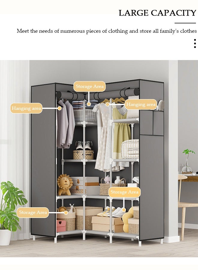 DUNISO Fabric Wardrobe, Foldable Closet With Hanging Rail, Fabric Wardrobe with Clothes Rail, Clothes Storage, Non Woven Fabrics Cabinet, Clothes Rack for Bags, Toys, Shoes, Living Room, Bedroom, Cloakroom - Image 4