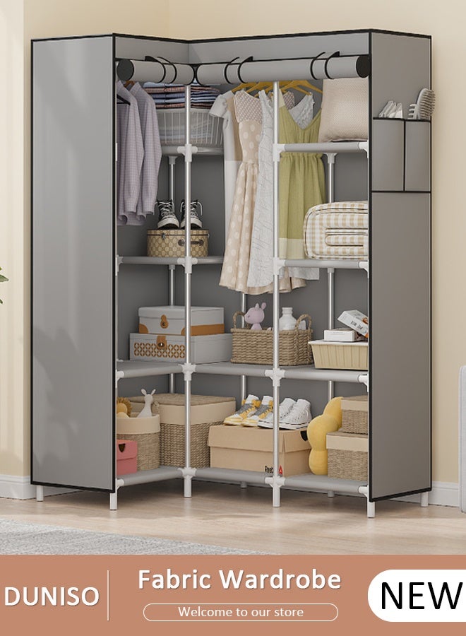 DUNISO Fabric Wardrobe, Foldable Closet With Hanging Rail, Fabric Wardrobe with Clothes Rail, Clothes Storage, Non Woven Fabrics Cabinet, Clothes Rack for Bags, Toys, Shoes, Living Room, Bedroom, Cloakroom - Image 1