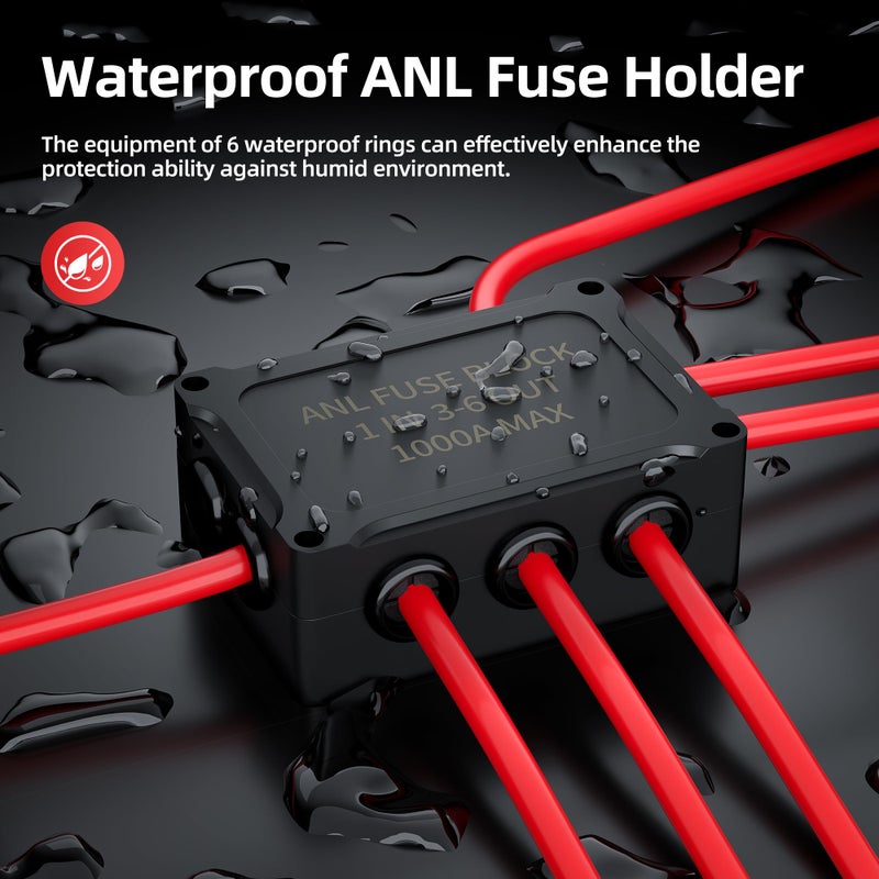 DaierTek ANL Fuse Holder M8 Stud Terminals Max 1000A Marine ANL Fuse Block 1 In 3-6 Out ANL Fuse Block with 200A 400A 600A 800A ANL FUSE for Automotive Car Truck Boat - Image 5