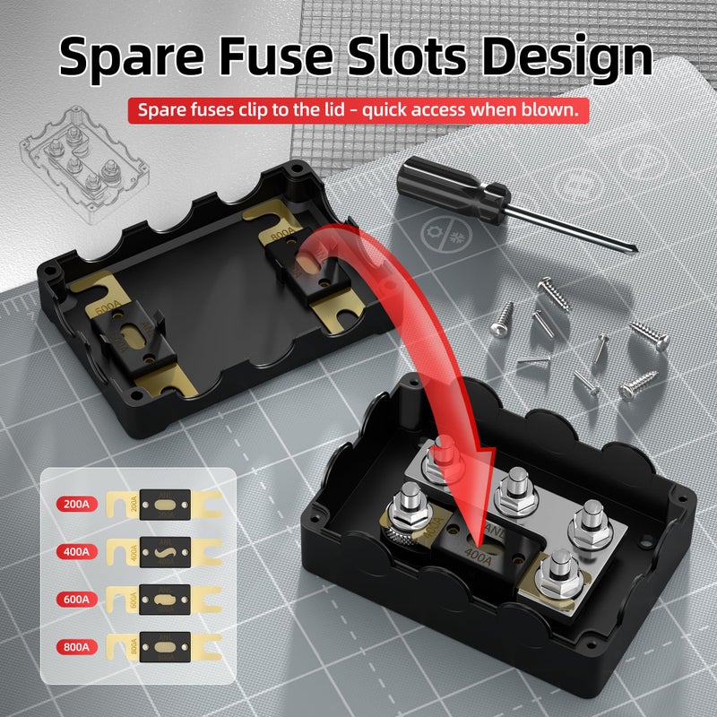 DaierTek ANL Fuse Holder M8 Stud Terminals Max 1000A Marine ANL Fuse Block 1 In 3-6 Out ANL Fuse Block with 200A 400A 600A 800A ANL FUSE for Automotive Car Truck Boat - Image 4