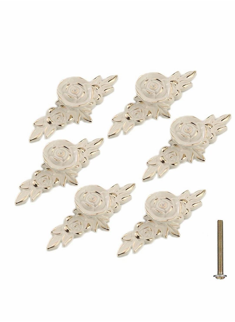 Y&D Rose Cabinet Knobs with Backplate, Vintage Kitchen Zinc Alloy Flower Drawer Pull Handles for Dresser Vanity Cupboard Wardrobe, Ivory White & Gold Edge, 6 Pack/European Style  - Image 1