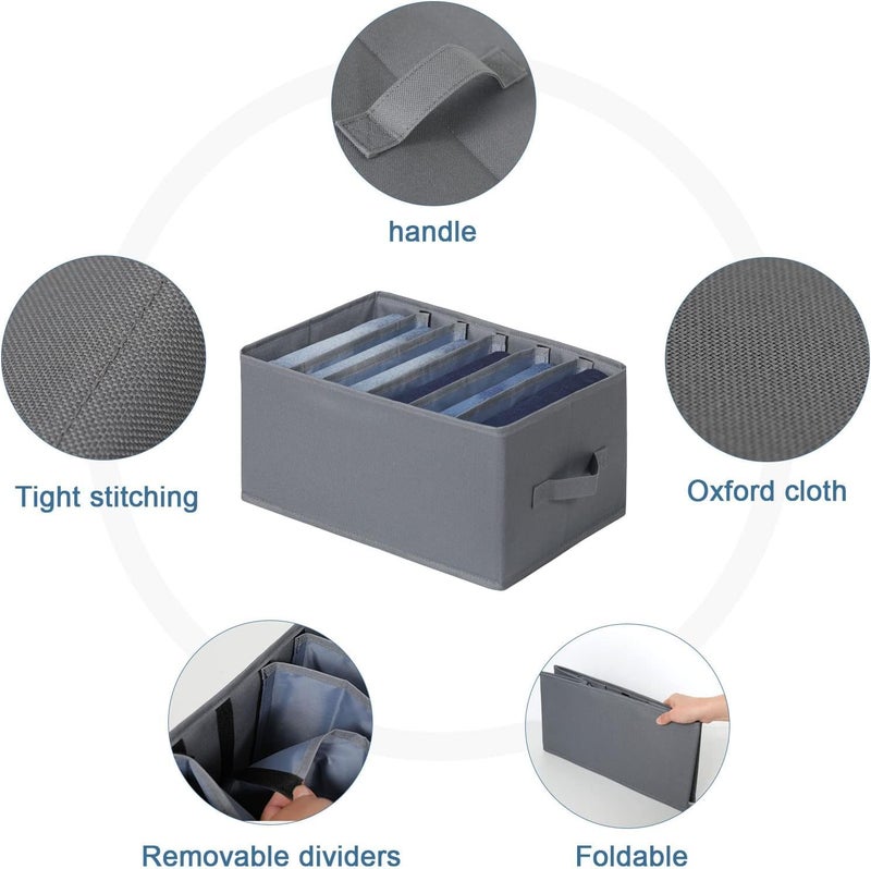 JEYANG JEYANG 6 Compartment Foldable Wardrobe Clothes Organizer Washable Closet Storage Box for TShirt Jeans Pant Baby Cloth Pack of 3 Grey - Image 3