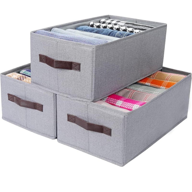JEYANG JEYANG 6 Compartment Foldable Wardrobe Clothes Organizer Washable Closet Storage Box for TShirt Jeans Pant Baby Cloth Pack of 3 Grey - Image 1