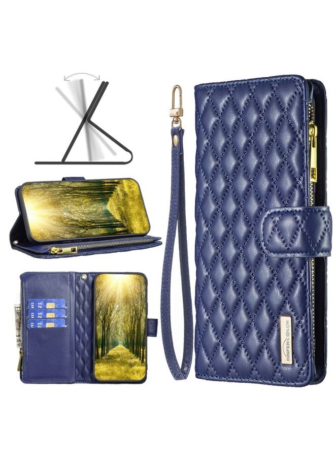 HuHa Case Cover For Xiaomi Mi 10T 5G/10T Pro 5G/Redmi K30S Diamond Lattice Zipper Wallet Leather Flip Phone Case Blue 