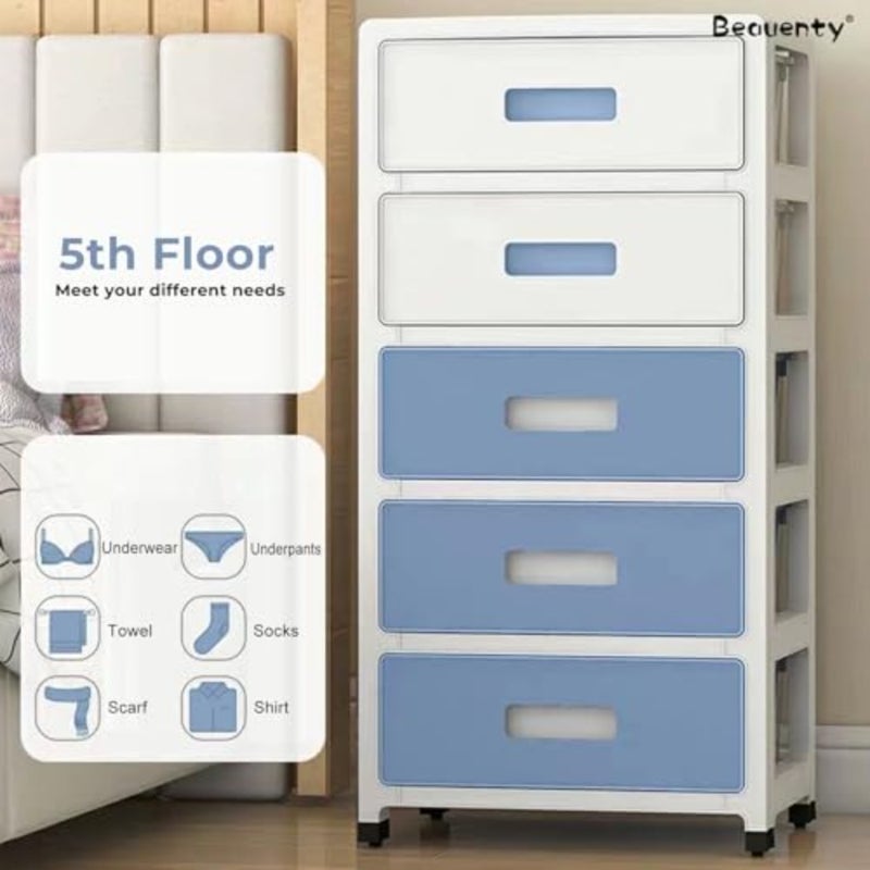35cm Wide Slit Storage Cabinet, Thickened Plastic Storage Drawer Units with Movable Wheels, Office File Cabinet, Home Drawer Dresser, Bedside Table, Underwear, Toy, Book Organizer - Image 4