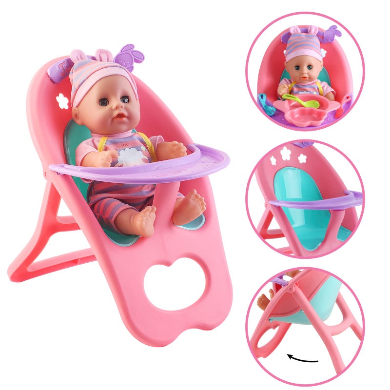 deAO 12â€ Baby Doll Play Set with Crib, Mobile, High Chair Feeding Accessories, Interactive Dolls for Girls Kids Pretend Play Baby Dolls 21 PCS - Image 3