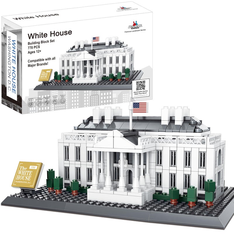 Apostrophe Games White House Building Block Set 770 Pieces Washington DC White House Famous Landmark Series Architecture Model for Kids and Adults