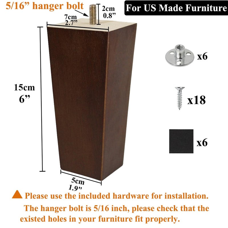 AORYVIC 6 inch Sofa Legs Wood Furniture Legs Pack of 4 Pyramid Couch Legs Mid-Century Modern Brown Replacement Legs for Chair Recliner - Image 2