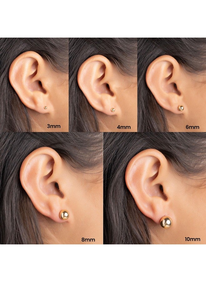 Barzel 18K Gold Plated Ball Stud Earrings Set, Sizes 3-10Mm, 5 Pack, High Polish Finish Ball Suds - Image 2