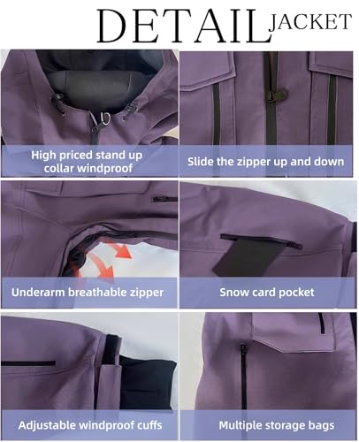 SnowElve Mens Ski Suit Supper Baggy Snow Suit Waterproof Snowsuit Insulated Ski Jacket and Pant Set Loose fit Snowboarding Outfit(653+608,BG,XS) - Image 5