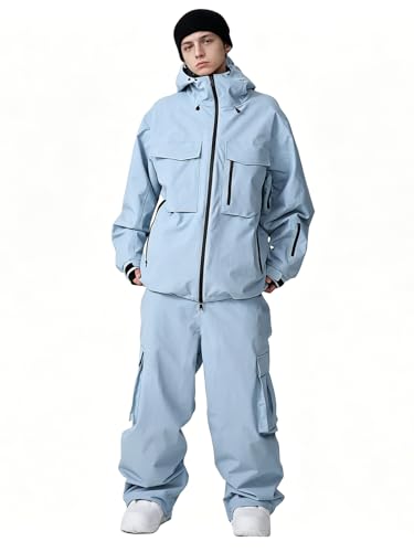 SnowElve Mens Ski Suit Supper Baggy Snow Suit Waterproof Snowsuit Insulated Ski Jacket and Pant Set Loose fit Snowboarding Outfit(653+608,BG,XS) - Image 1