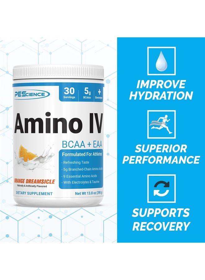 PEScience Amino IV, Orange Dreamsicle, 60 Scoop, BCAA and EAA Powder with Electrolytes - Image 3