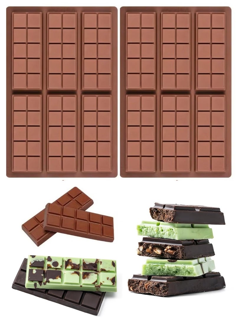 2Pcs Silicone Moulds Chocolate Bar Sweet Moulds Candy Moulds Jelly Moulds Rectangle Baking Silicon Bakeware Mold Shape Soap Wax Flexible Baking Mould (6 Cell 10 Section) - Image 1