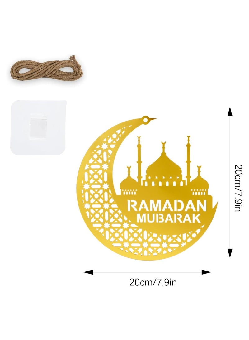 إي وورلد ديكورات رمضان أنيقة مصنوعة من الأكريليك للمنزل، مكتملة مع حبل وخطاف - تعتبر زينة رمضان المبارك المعلقة المثالية للحفلات الإسلامية باللون الذهبي. - Image 2