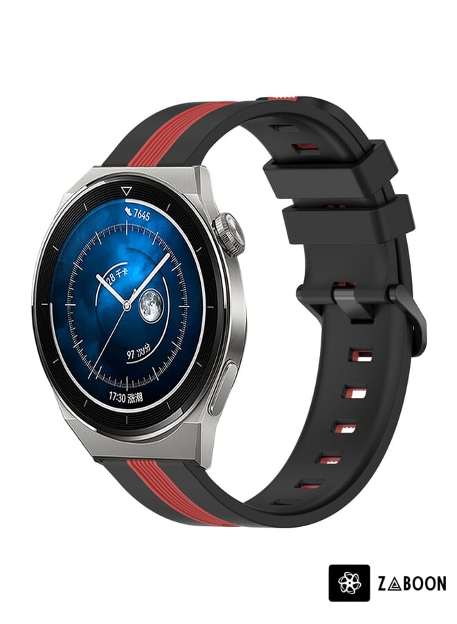 Zaboon Watch Band For Huawei Watch GT3 Pro 46mm 22mm Vertical Two-Color Silicone (Black+Red) - Image 1