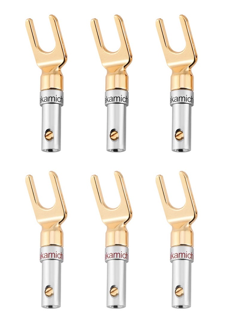 SYOSI 6 Pcs 24K Gold Plated Y Plug Spade Connector, 4mm Banana U Fork 45 Degree Speaker Wire Connector Spade Solder Free for Speaker DIY Cable Repair Kit - Image 1