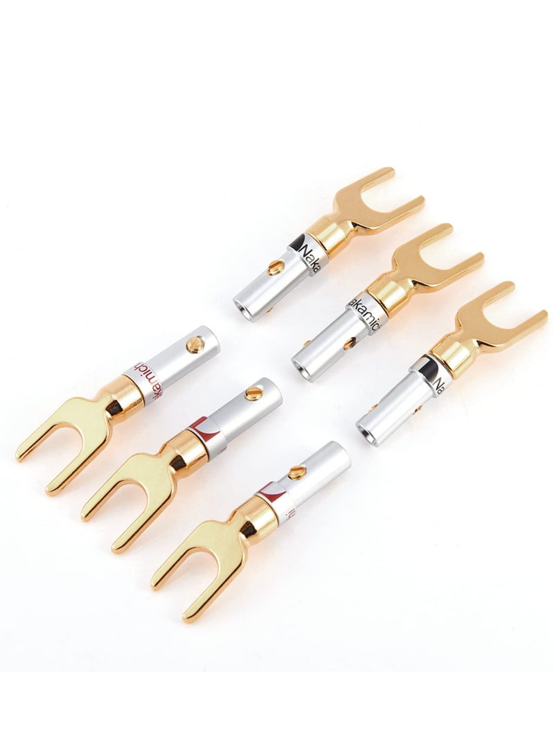 SYOSI 6 Pcs 24K Gold Plated Y Plug Spade Connector, 4mm Banana U Fork 45 Degree Speaker Wire Connector Spade Solder Free for Speaker DIY Cable Repair Kit - Image 3