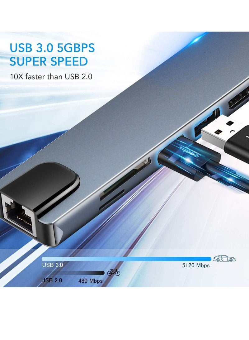 USB C Hub (8 in 1 Multifunction Adapter for MacBook & Windows) / USB Docking Station / 4K HDMI, HDTV, SD/TF card, RJ45, USB C - Image 4