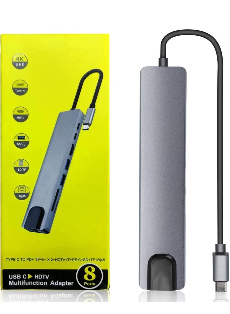 USB C Hub (8 in 1 Multifunction Adapter for MacBook & Windows) / USB Docking Station / 4K HDMI, HDTV, SD/TF card, RJ45, USB C - Image 1