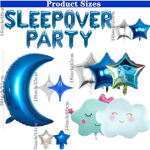 DUFACAI 47 Pieces Sleepover Party Decoration Blue Sleepover Birthday Party Balloons Banner Cute Moon Star for Kids Boys Girls Pajamas Slumber Night Out Party Decoration Black - Image 5