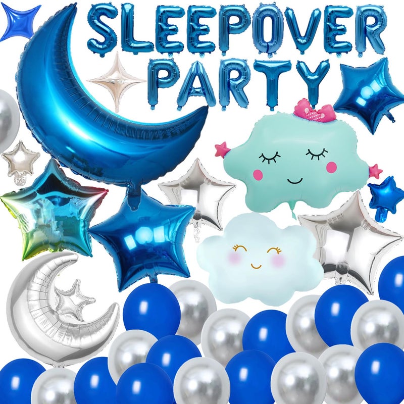 DUFACAI 47 Pieces Sleepover Party Decoration Blue Sleepover Birthday Party Balloons Banner Cute Moon Star for Kids Boys Girls Pajamas Slumber Night Out Party Decoration Black - Image 3