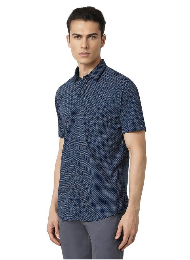Peter England Peter England Men's Casual Summer Half Sleeve Shirt Blue  - Image 2
