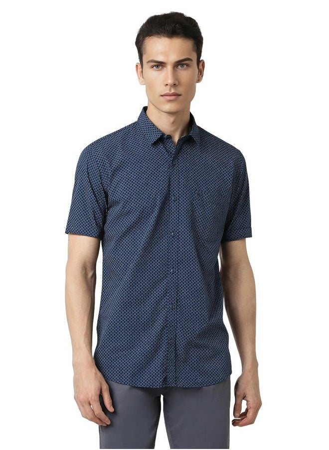 Peter England Peter England Men's Casual Summer Half Sleeve Shirt Blue  - Image 1