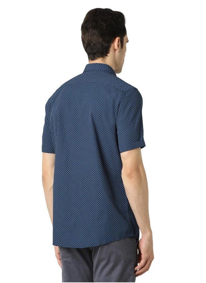 Peter England Peter England Men's Casual Summer Half Sleeve Shirt Blue  - Image 3
