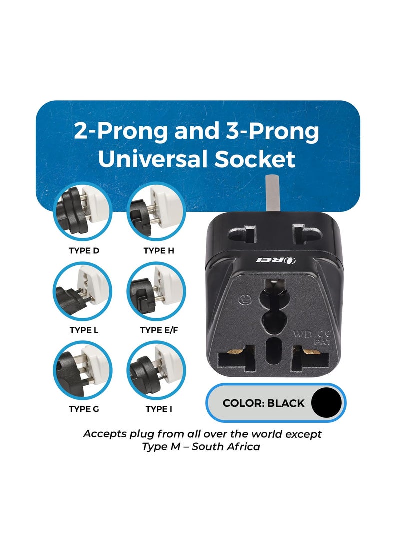 OREI OREI India to UAE Hong Kong Dubai UK Adapter Type G Plug Adapter 2 in 1 Perfect for Laptop Camera Chargers Travel Adapter UK CE RoHS Black 2 Pack 5 Years Warranty  - Image 3