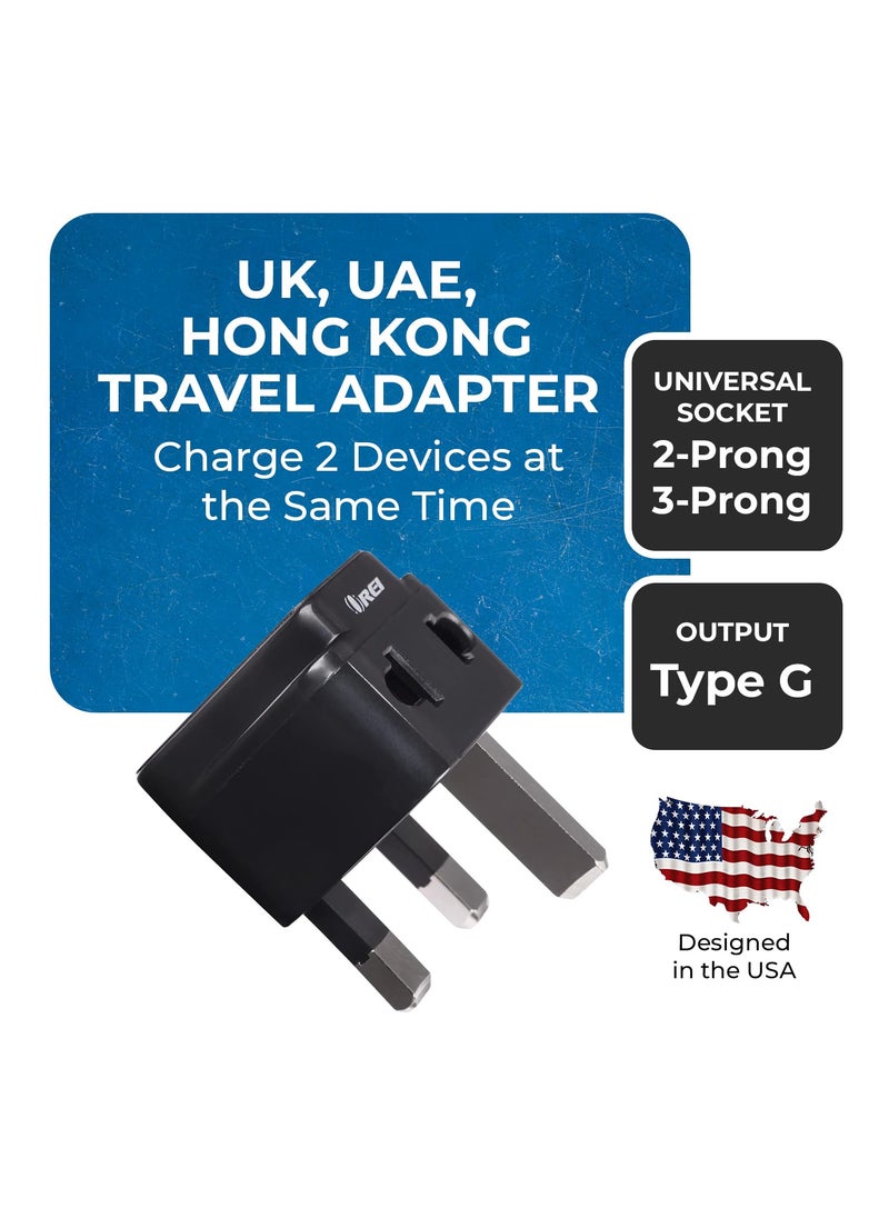 OREI OREI India to UAE Hong Kong Dubai UK Adapter Type G Plug Adapter 2 in 1 Perfect for Laptop Camera Chargers Travel Adapter UK CE RoHS Black 2 Pack 5 Years Warranty  - Image 2