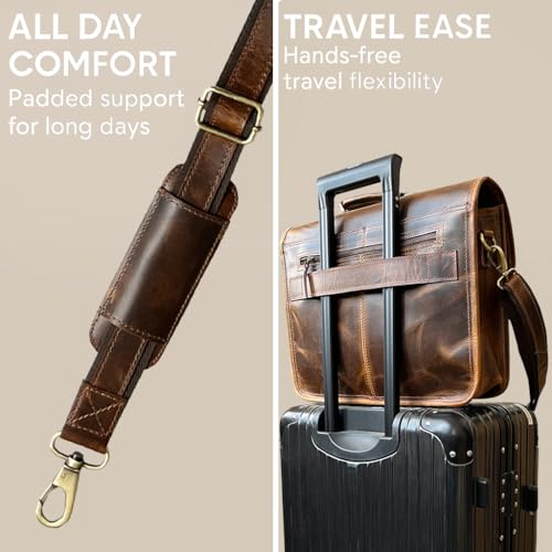 RUSTIC TOWN Leather Messenger Bag for Men - Full Grain Leather Briefcase Laptop Satchel Office Crossbody Travel Bag (16 Inch, Brown) - Image 5
