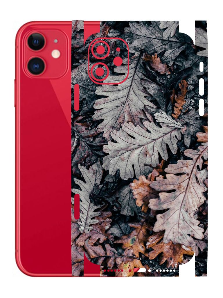 AtOdds - Full Body Back Screen Guard Protector Film - Lamination Wrap Skin Sticker for iPhone 11 | Scratchproof Matte Finish (Design - Dry Leaves) - Image 1