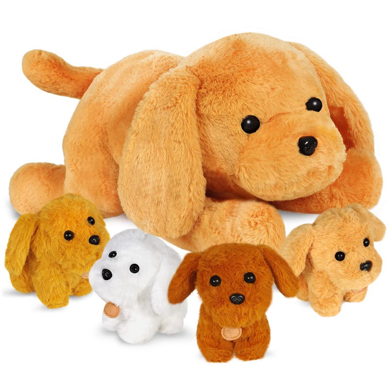 KMUYSL Puppy Stuffed Animals Toys for Ages 3 4 5 6 7 8+ Years Old Kids - Mommy Dog with 4 Baby Puppies in Her Tummy  Idea Xmas Birthday Gifts for Baby  Toddler  Girls  Boys