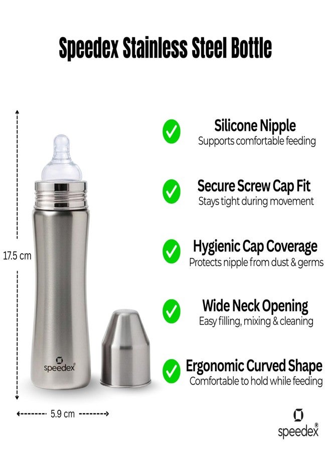 SPEEDEX Stainless Steel Baby Feeding Bottle 250 ml with Internal ML Marking | 304 Grade Steel | BPA Free & Plastic Free | Anti-Colic Silicone Medium Flow Nipple | Leak Resistant Infant Milk Bottle for Newborn & Babies - Image 4