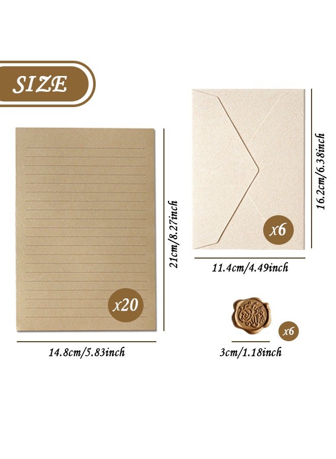 Writing Paper and Envelopes Set with Wax Seal Samp, 6 Vintage Textured White Envelopes 20 Krafts and 6 Wax Sealing Stickers for Writing Letter - Image 3
