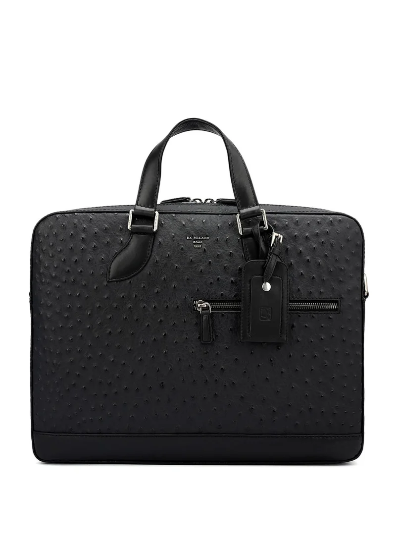 دا ميلانو حقيبة لاب توب جلد طبيعي أسود من دا ميلانو
