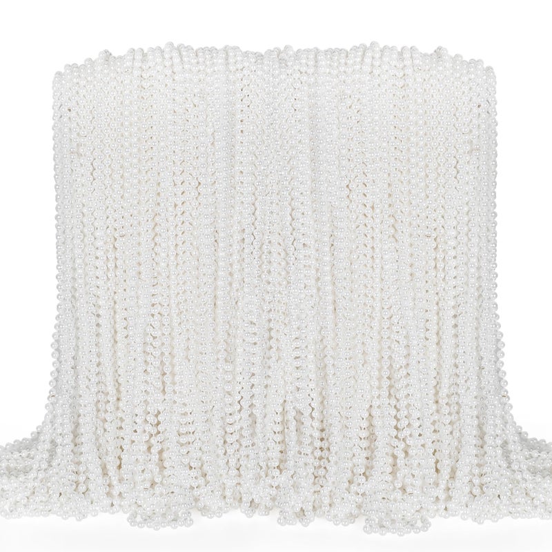 EOBOH 100PCS Bead Necklace, White Mardi Gras Beads Necklaces Bulk, 33" Metallic Round Beads Accessories, Bead Necklace Holiday Events Parade Throws Bridal Shower Party Decor Supplies Favors - Image 1