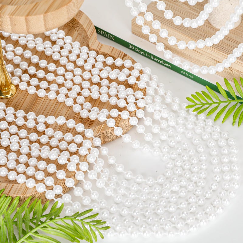 EOBOH 100PCS Bead Necklace, White Mardi Gras Beads Necklaces Bulk, 33" Metallic Round Beads Accessories, Bead Necklace Holiday Events Parade Throws Bridal Shower Party Decor Supplies Favors - Image 3