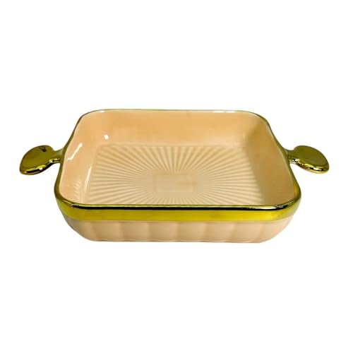 Lemon Tree Ceramic Square Deep Snack Platter with Golden Rim & Side Handles | Serving Dish for Snacks, Desserts, Veggies, Chips, Cookies, Fruits (Peach) - Image 4