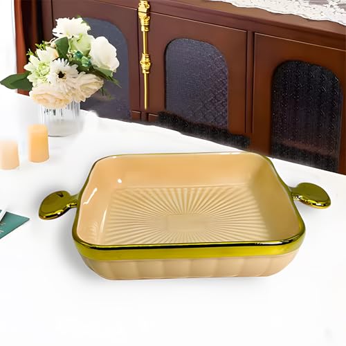 Lemon Tree Ceramic Square Deep Snack Platter with Golden Rim & Side Handles | Serving Dish for Snacks, Desserts, Veggies, Chips, Cookies, Fruits (Peach) - Image 5