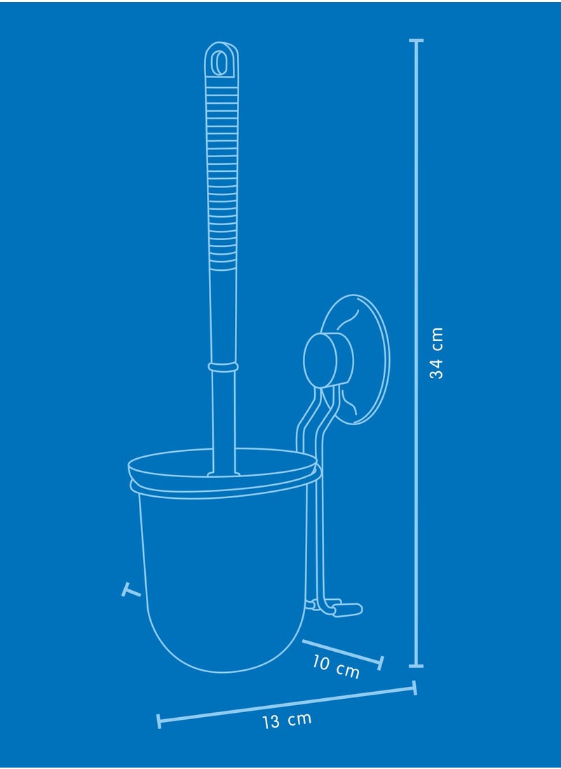 EVERLOC Everloc Toilet Brush with Holder, No Drilling, No Screws, No Glue, No Adhesive, Vacuum Suction Wall Mounted Chrome Set for Bathroom, Toilet Bowl Brush Cleaner, Easy Install, EVL-10208  - Image 2