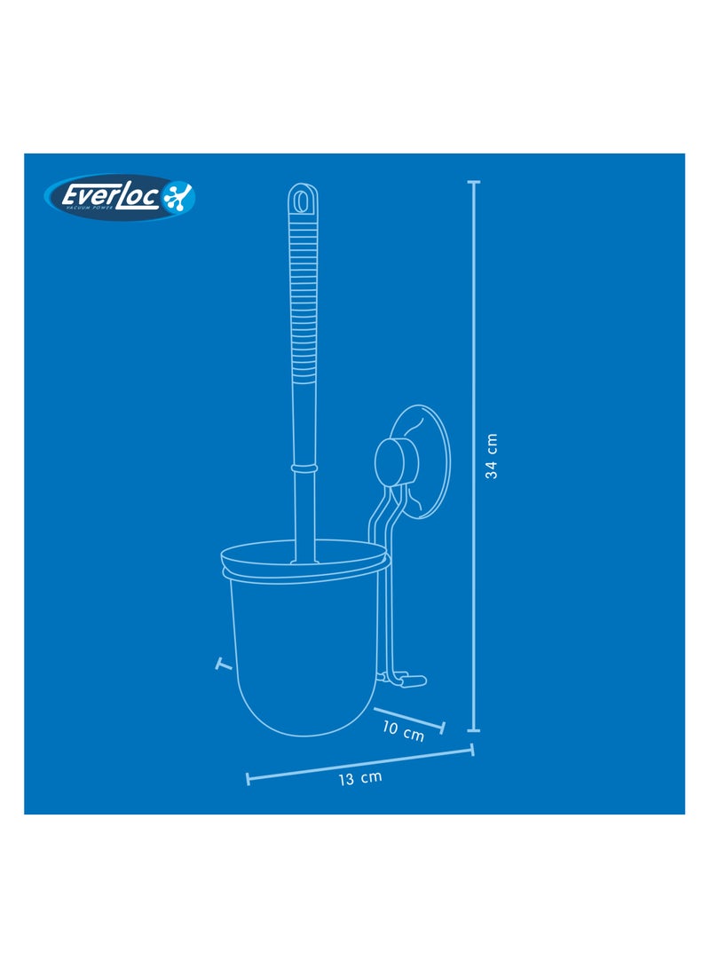 Everloc Toilet Brush with Holder, No Drilling, No Screws, No Glue, No Adhesive, Vacuum Suction Wall Mounted Chrome Set for Bathroom, Toilet Bowl Brush Cleaner, Easy Install, EVL-10208 - Image 2