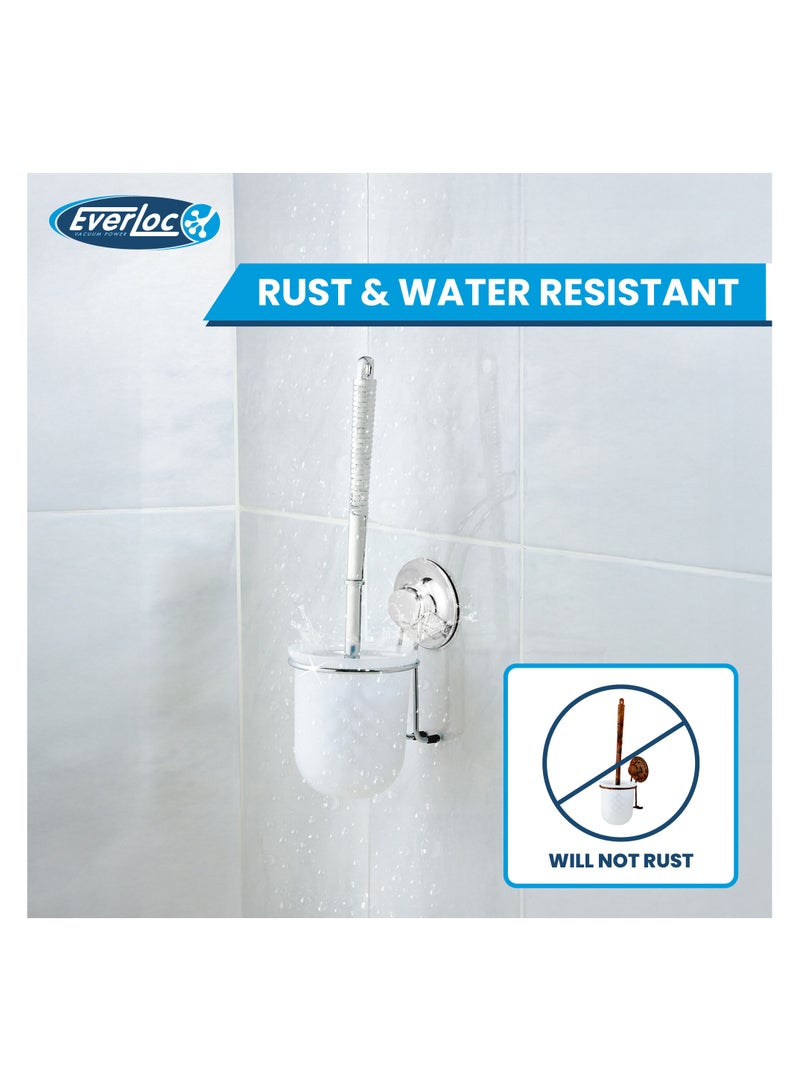 Everloc Toilet Brush with Holder, No Drilling, No Screws, No Glue, No Adhesive, Vacuum Suction Wall Mounted Chrome Set for Bathroom, Toilet Bowl Brush Cleaner, Easy Install, EVL-10208 - Image 3