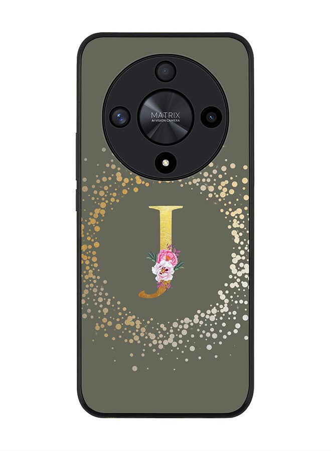 Stylizedd Rugged Black edge case for Honor X9b, Slim fit Thin Cover- Custom Monogram Initial Letter Floral Pattern Alphabet-J  (Olive Green ) - Image 1