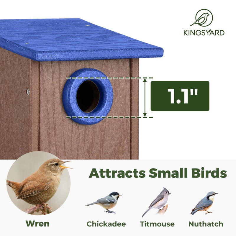 Kingsyard Recycled Plastic Bird House for Outdoors - Weatherproof Wren Bird Nesting with Predator Guard & Air Vents, Blue - Image 3