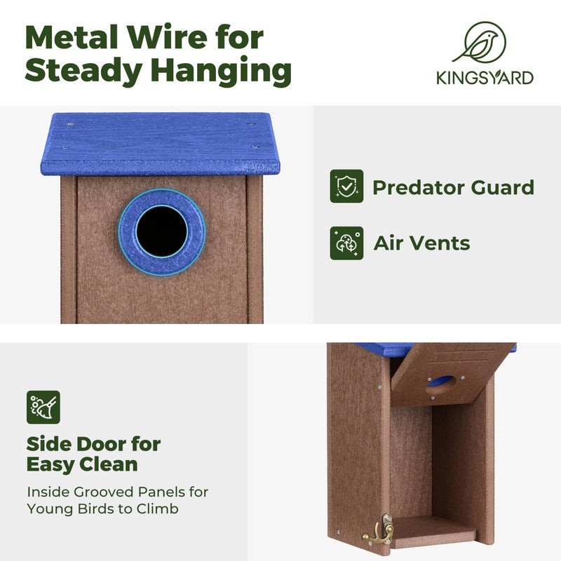 Kingsyard Recycled Plastic Bird House for Outdoors - Weatherproof Wren Bird Nesting with Predator Guard & Air Vents, Blue - Image 4
