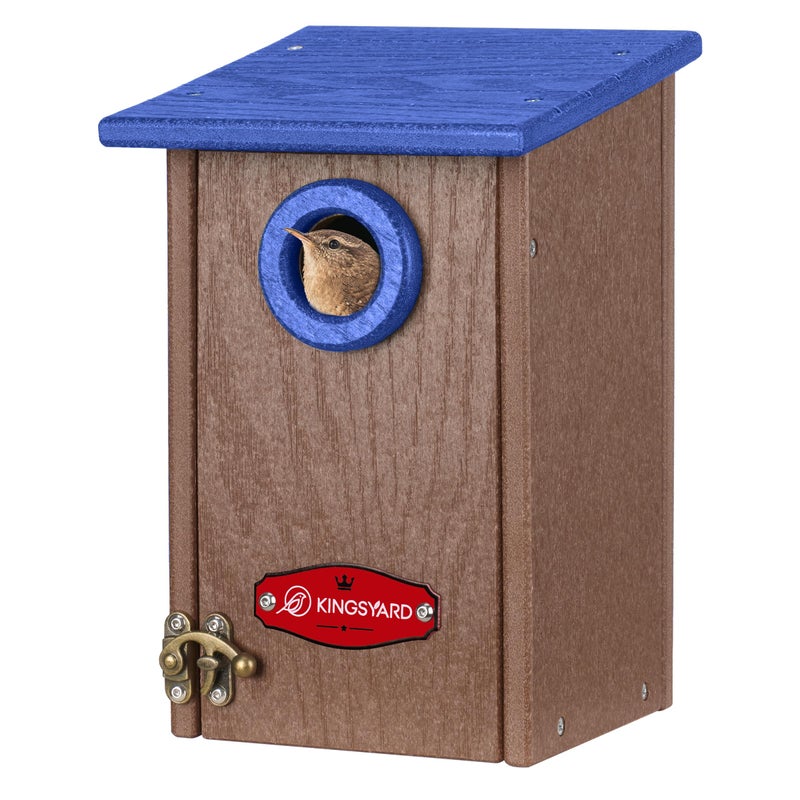 Kingsyard Recycled Plastic Bird House for Outdoors - Weatherproof Wren Bird Nesting with Predator Guard & Air Vents, Blue - Image 1