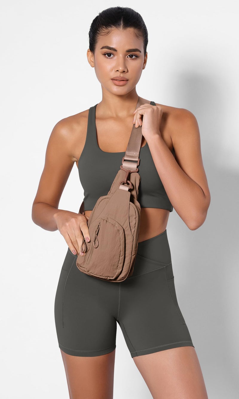 ODODOS Daily Sling Bag with Adjustable Straps Crossbody Chest Bag Lightweight Small Backpack for Casual Outdoor Traveling Hiking, Brown - Image 2
